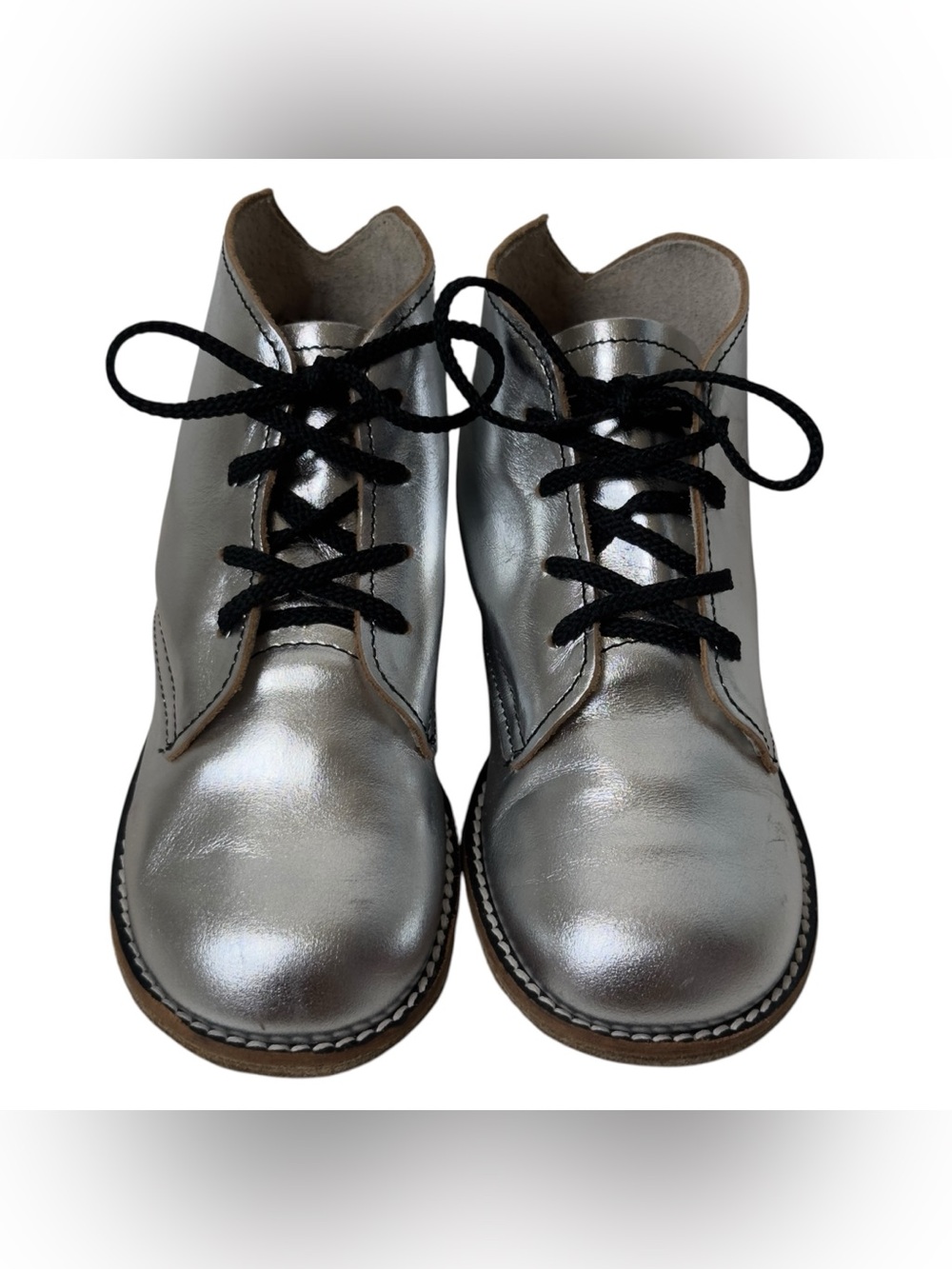 Zimmermann Milo Leather Silver Lace-Up Boys Toddler Boots with Black Laces Size